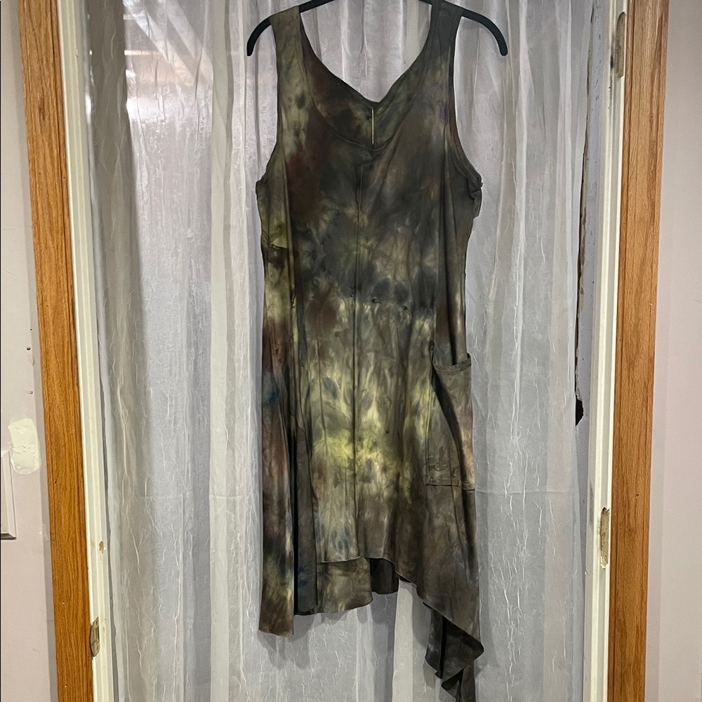 Asymmetrical Tie-Dye Dress in Olive and Charcoal